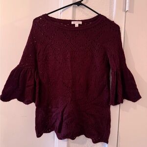 Burgundy Knit Bell Sleeve Top